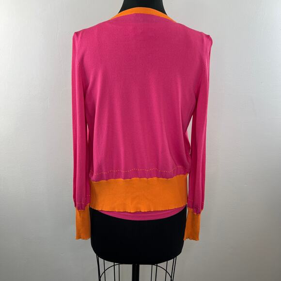 LUISA SPAGNOLI Pink Orange Long Sleeve Button Cardigan Sweater/ Tank Top SET M - Picture 4 of 7